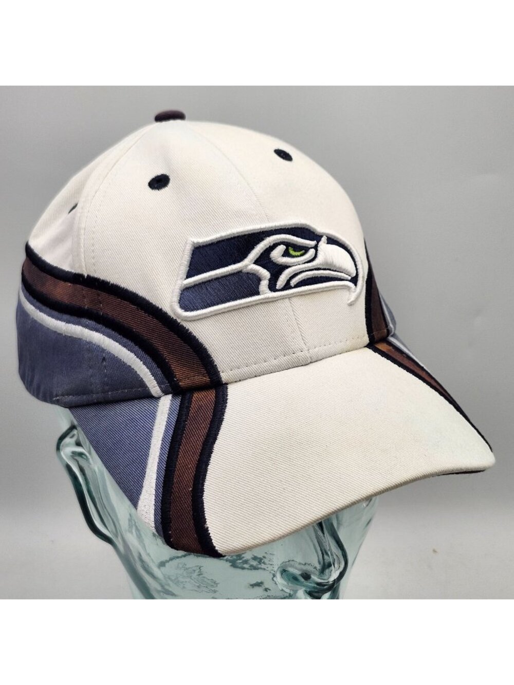 Seattle Seahawks NFL Hat Cap Embroidered Logo White Blue Hook Loop Adjustable